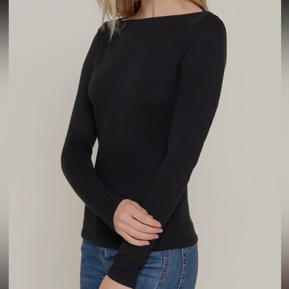 LONG SLEEVE WIDE BOAT NECK BRUSHED KNIT TOP - Picture 4 of 5